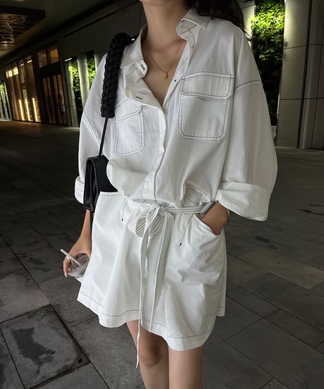 stitched shirt jumpsuit　hm1362