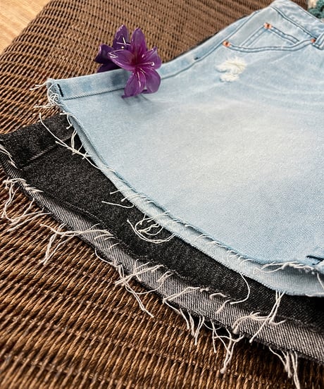 fringe hem denim shorts / 2color　hm2186