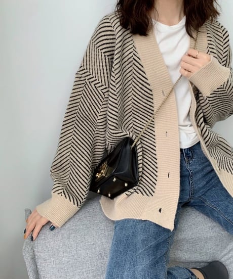 herringbone knit cardigan / 3color　hm1737