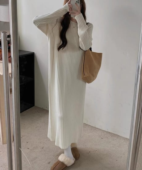 ribbed knit maxi dress / 2color　hm2674