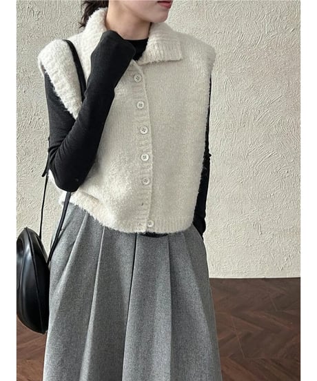 textured knit vest / 4color　hm2675