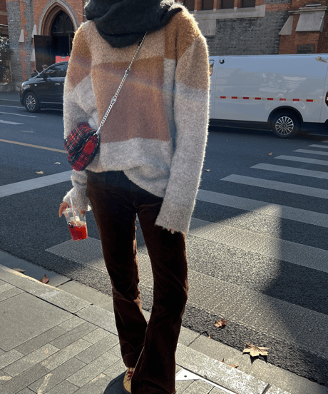 block check knit top / 2color　hm1113