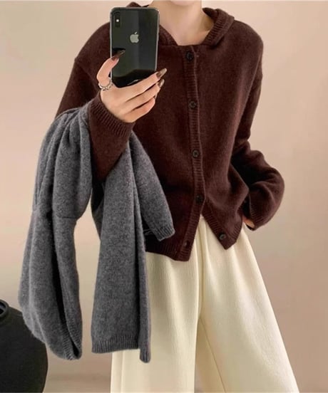 hooded knit cardigan / 5color　hm2680