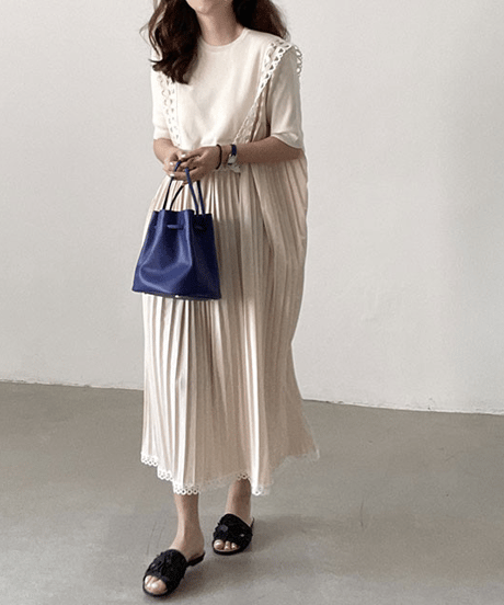 pleated lace dress / 2color　hm2861