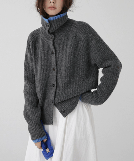 contrast color cardigan / 2color　hm1880