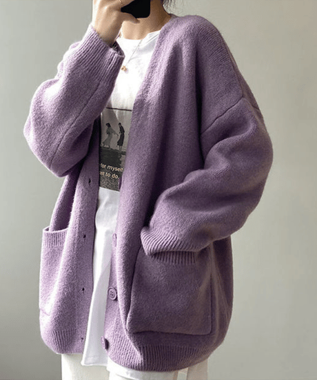 fluffy v-neck cardigan / 4color　hm2670