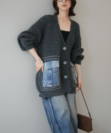 denim × knit cardigan　hm2752