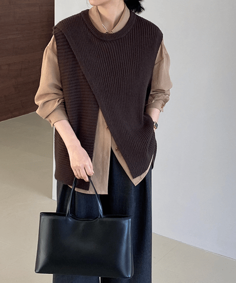 side slit knit vest  / 4color　hm2625