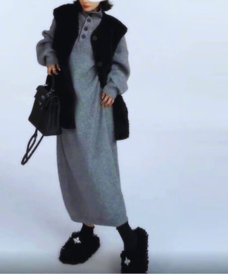 mock neck knit onepiece　hm1810