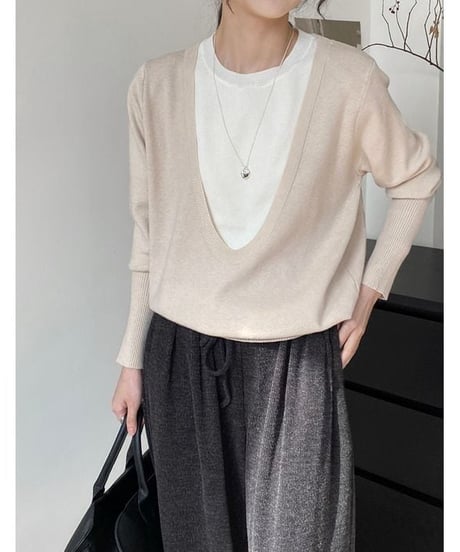 layered design knit top / 3color　hm1868