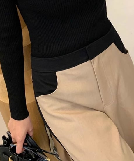 contrast color straight pants　hm1793
