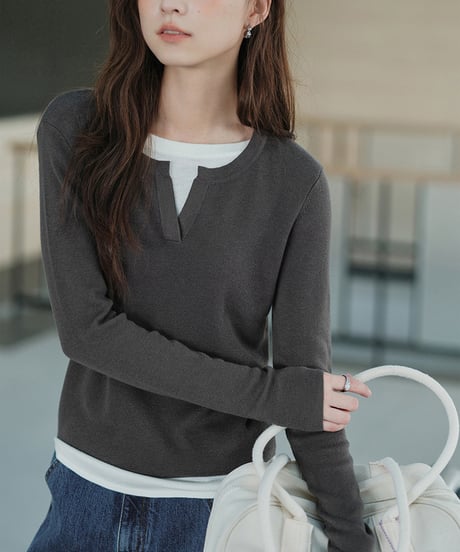 fake two-piece knit shirt  / 2color　hm2549