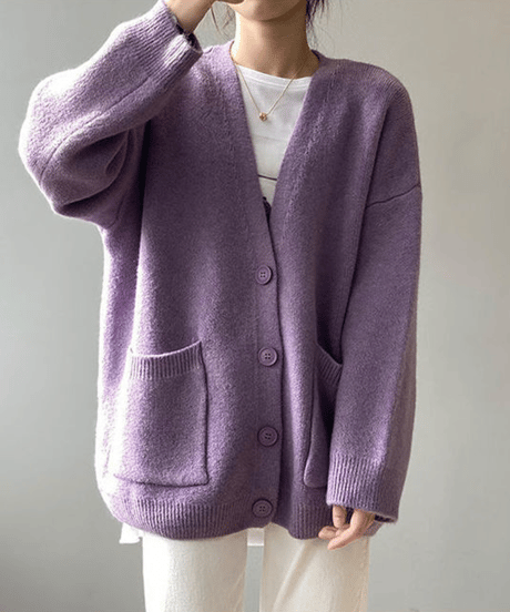 fluffy v-neck cardigan / 4color　hm2670