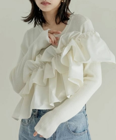 asymme ruffle knit top / 2color　hm2654