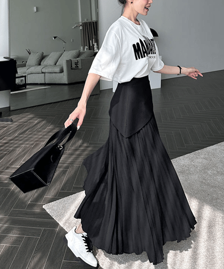 asymmetric pleated skirt / 2color　hm2834