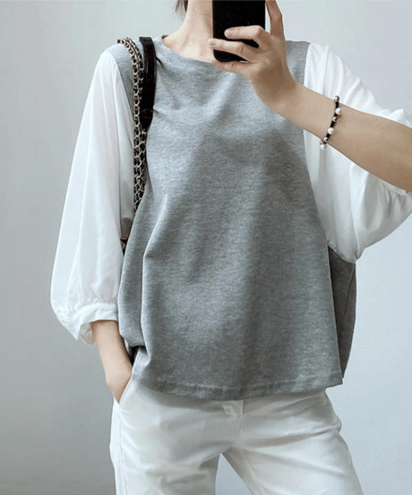 checked sleeve blouse / 3color　hm2636