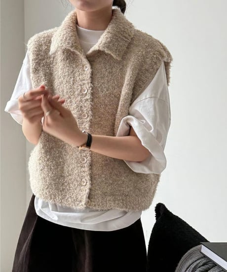 textured knit vest / 4color　hm2675