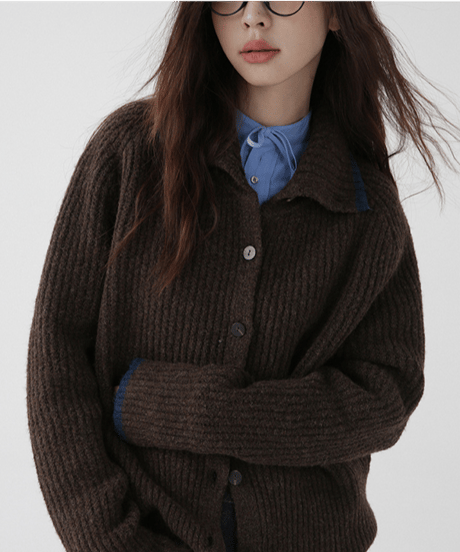 contrast color cardigan / 2color　hm1880