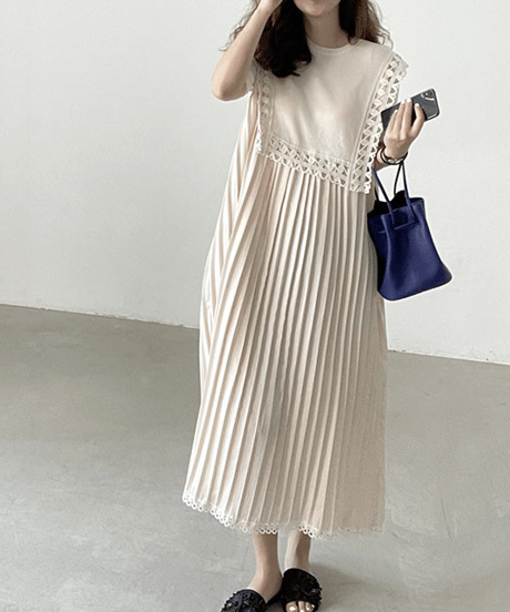 pleated lace dress / 2color　hm2861