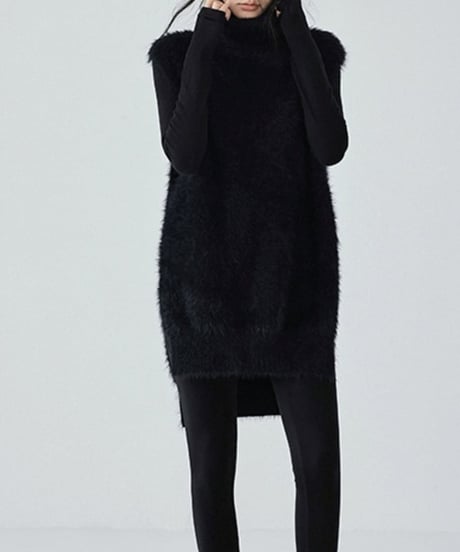 high neck eco fur vest / 2color　hm1822