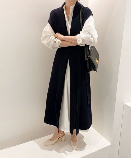 puff sleeve dress / knit vest　hm1721