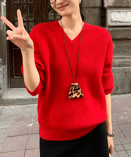 simple v-neck knit / 2color　hm2748