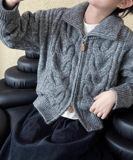 cable knit zip cardigan / 3color　hm2694