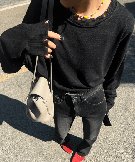 damaged short knit top / 2color　hm1275
