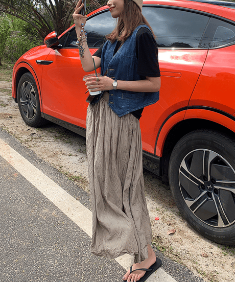 pleated med-length skirt / 2color　hm1331