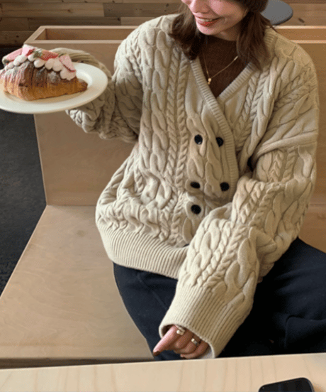 cable knit cardigan / 2color　hm1204