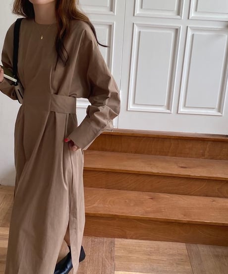 waist tuck side slit dress / 3color　hm1742
