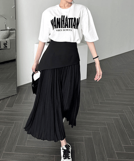 asymmetric pleated skirt / 2color　hm2834