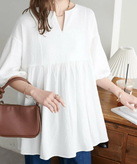gathered v-neck blouse / 4color　hm2894