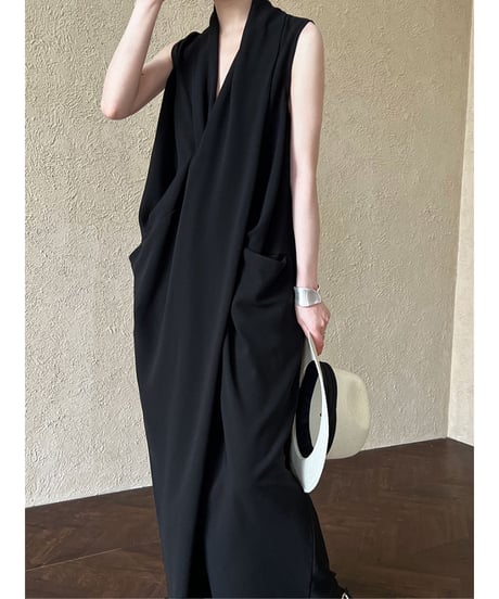 《即納》cross design v-neck dress / 2color　hm2046