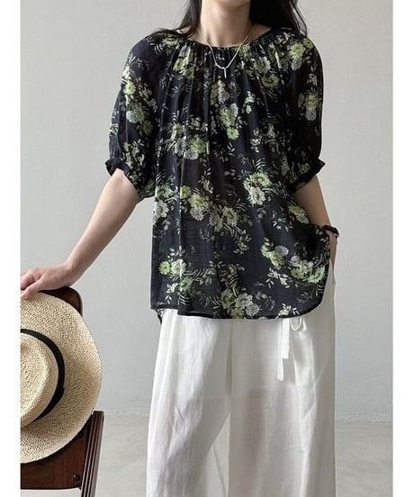 back ribbon floral blouse　hm2278
