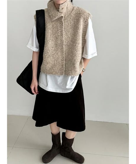 textured knit vest / 4color　hm2675