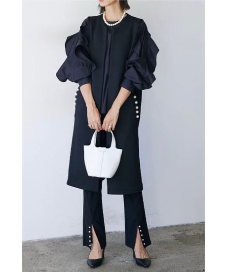 pearl pocket long gilet / 2color　hm2598