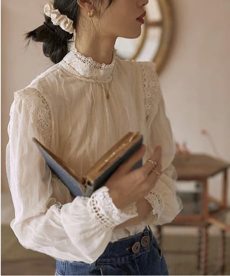 mockneck lace blouse　hm1983