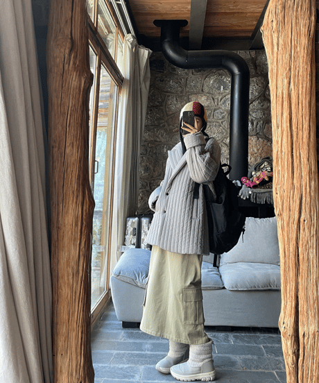 striped quilted down coat / 2color　hm1215