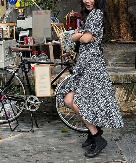 frilled floral dress / 2color　hm1315