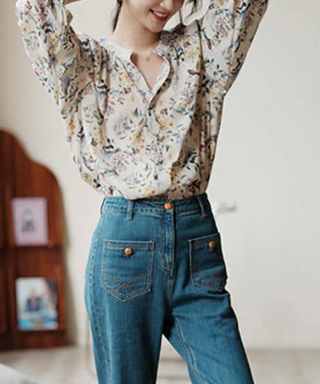 flower puff sleeve blouse　hm1686