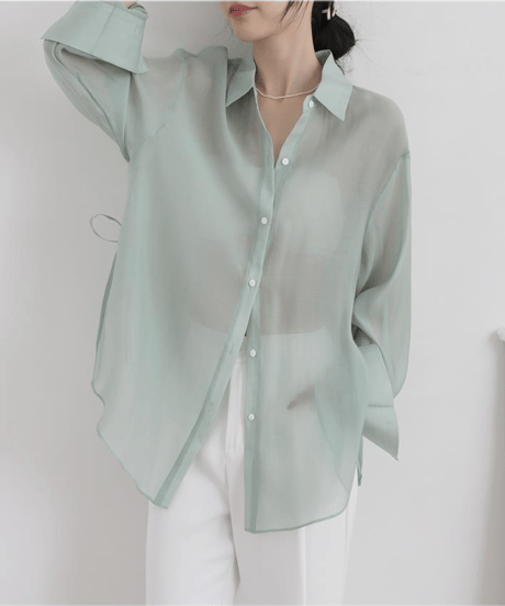 ribbon sheer shirt / 5color　hm2880*