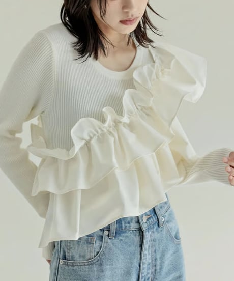 asymme ruffle knit top / 2color　hm2654