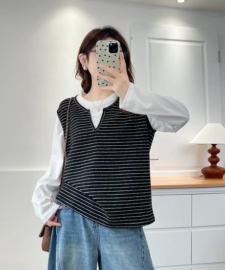 layered stripe top / 2color　hm2610