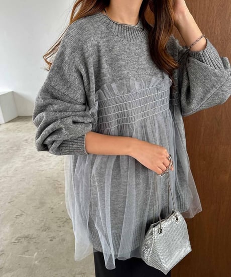 tulle knit top / 3color　hm2640