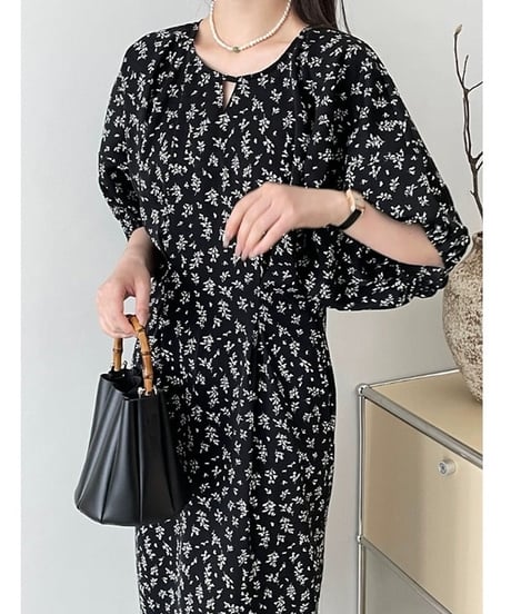 floral puff sleeve dress　hm2109