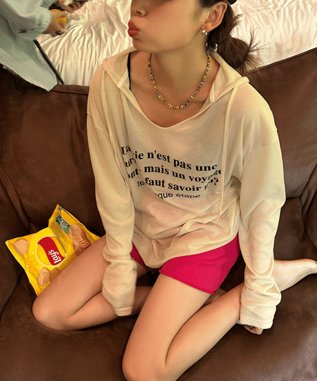 letter print hooded top / 2color　hm1446