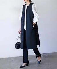 pearl pocket long gilet / 2color　hm2598