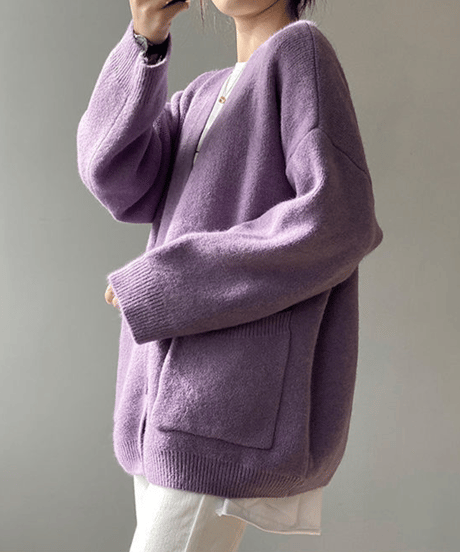 fluffy v-neck cardigan / 4color　hm2670