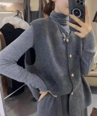 gold button knit vest / 6color　hm1835